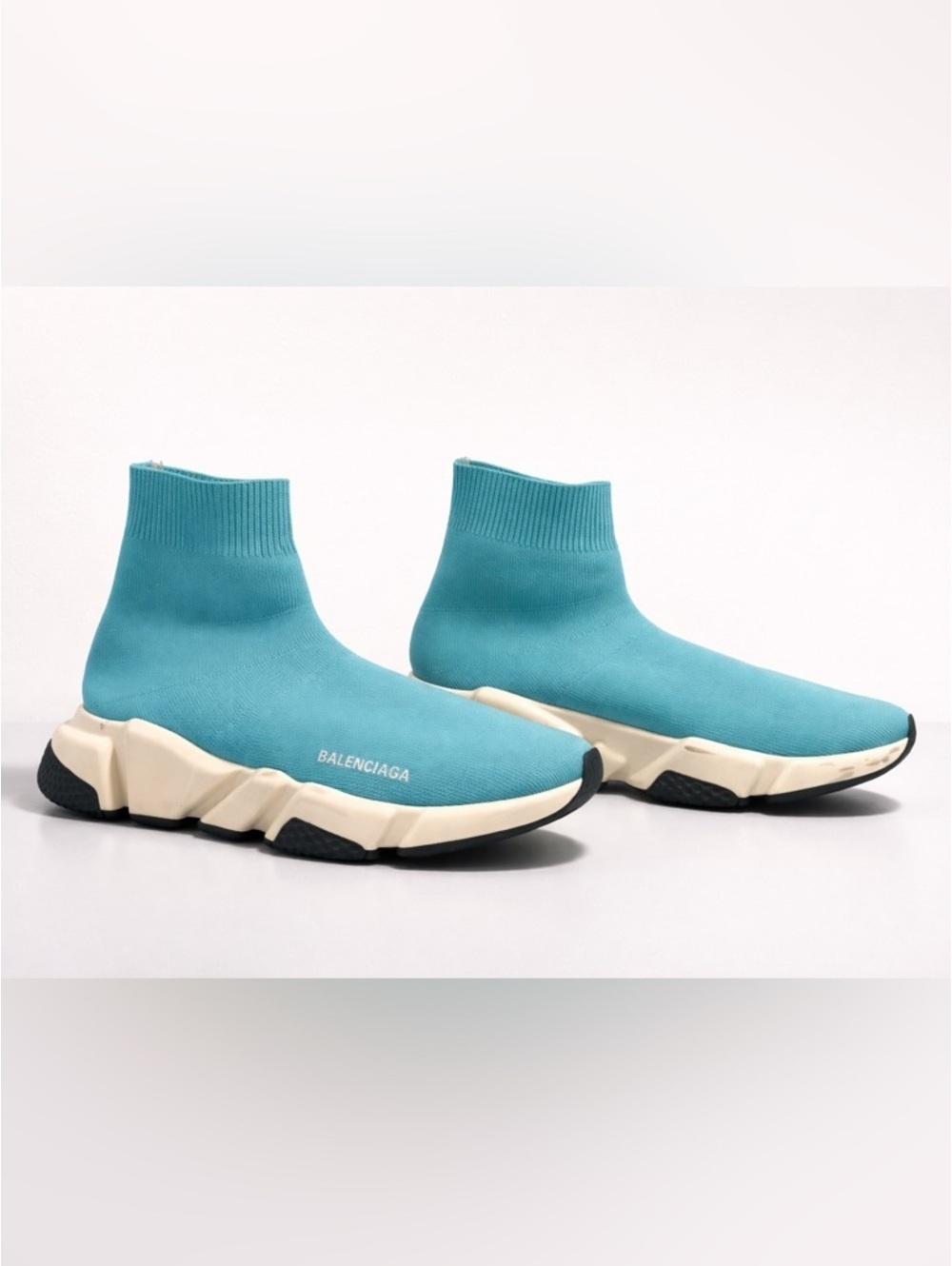 Balenciaga Speed Trainer Teal Knit Sock Sneakers Luxury Designer Shoes